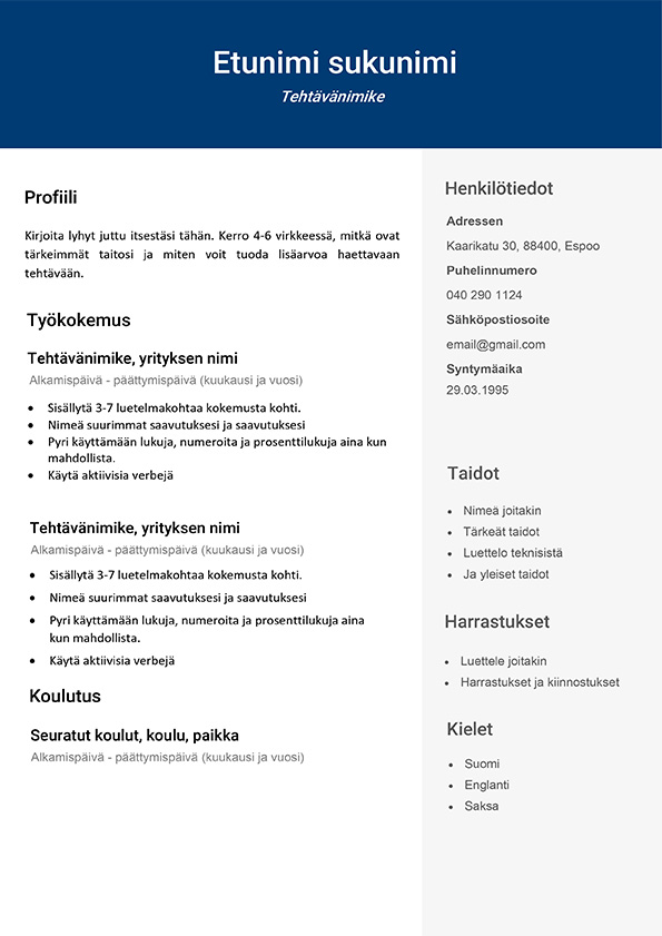 CV pohjat