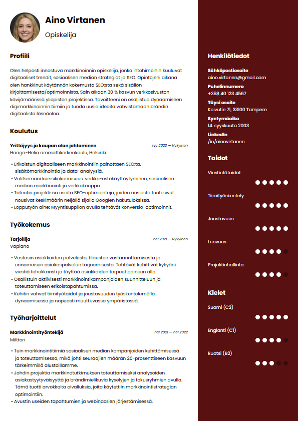 Yli 50 Ilmaista CV esimerkki Lataa Ja Muokkaa Nyt Yli 50 Ilmaista CV esimerkki Lataa Ja Muokkaa Nyt