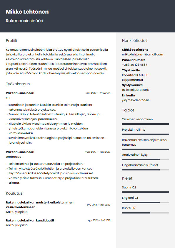 CV esimerkki Rakennusinsin ri Kirjoitusvinkit Ja Opas 2026 CV esimerkki Rakennusinsin ri Kirjoitusvinkit Ja Opas 2026