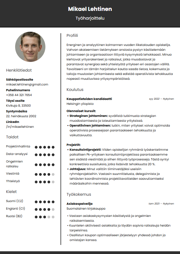 CV esimerkki Opiskelija Kirjoitusopas Ja Vinkit 2026 CV esimerkki Opiskelija Kirjoitusopas Ja Vinkit 2026