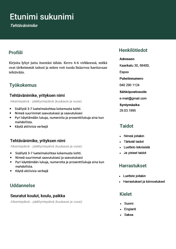 CV pohjat CV pohjat